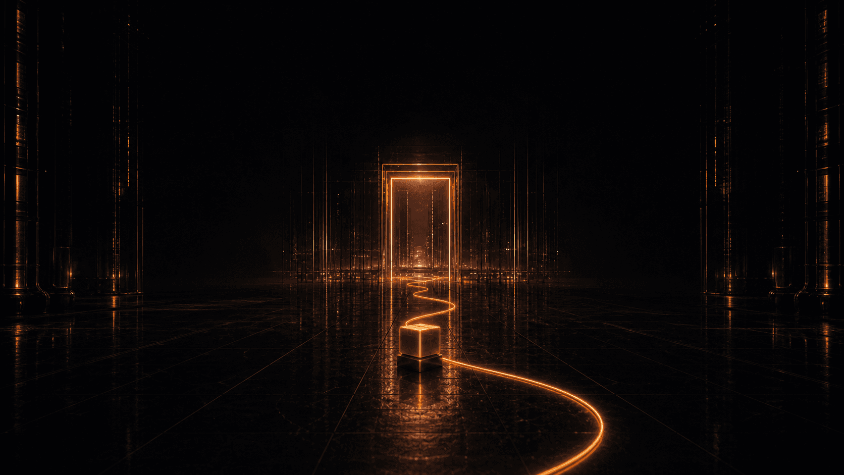 A glowing Temple order path leading into the connected store system